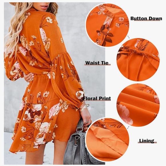 Floral Orange Women's Dress - Picture 3 of 5